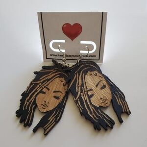 Handcrafted Black and Brown Wood Earrings - Artistic